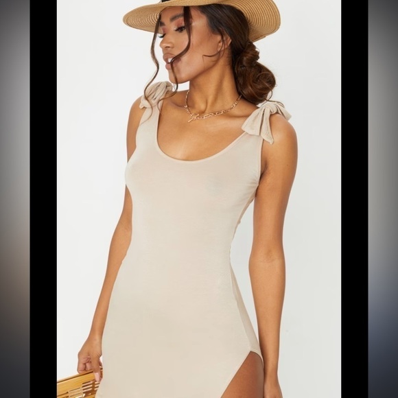 BNWT pretty little thing stone tie shoulder scoop neck jersey midi dress - Picture 2 of 6